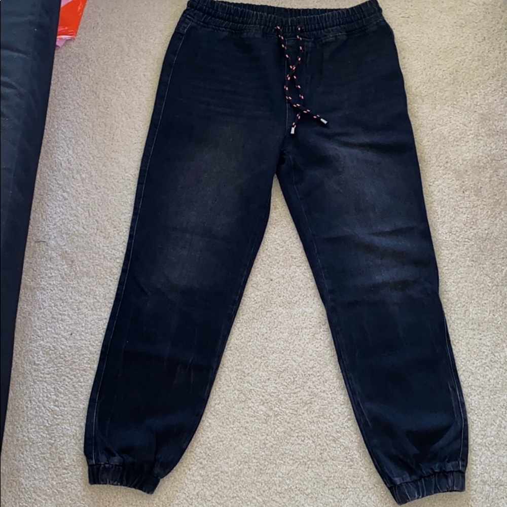 Black denim joggers